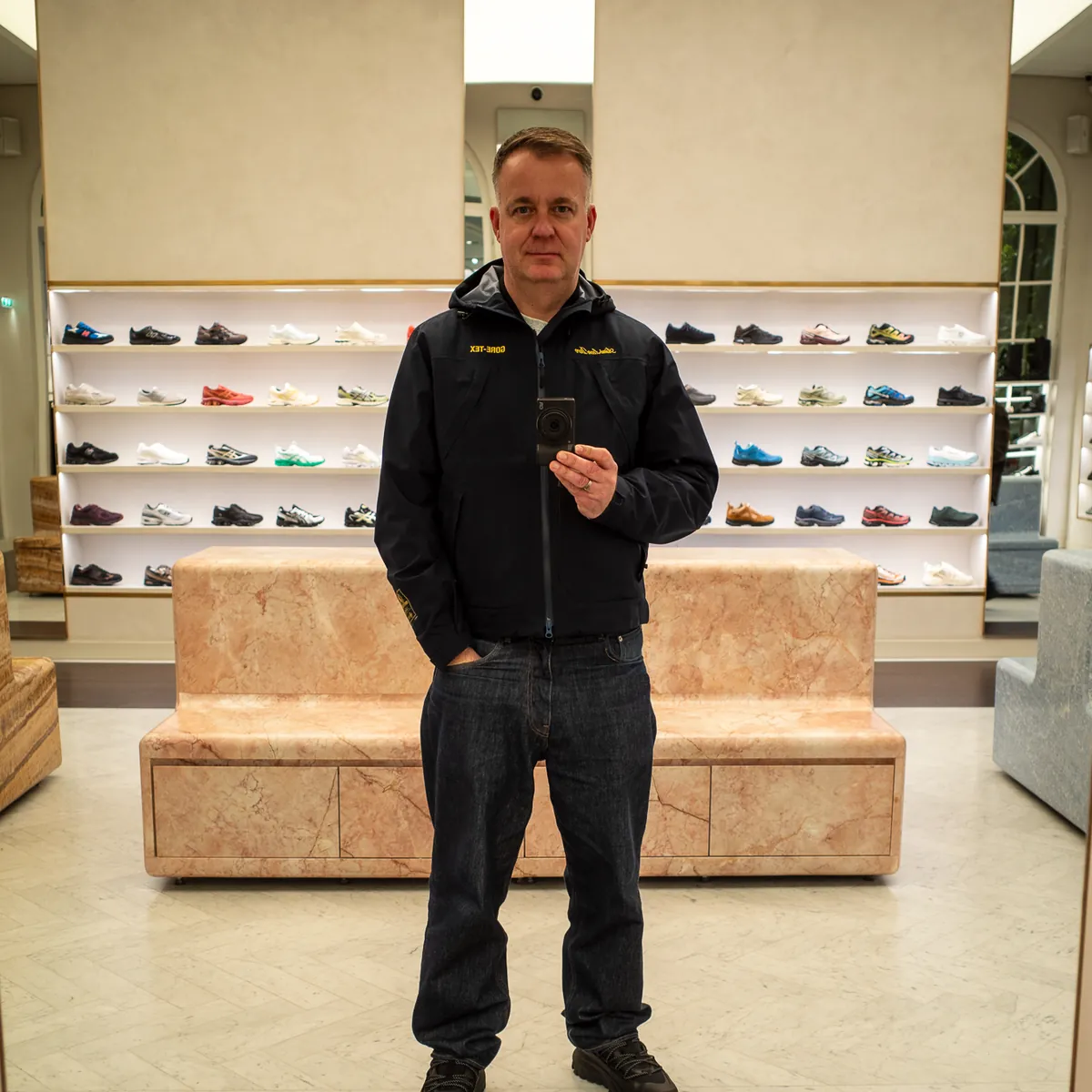 Me in a Paris sneaker store during Fashion Week.