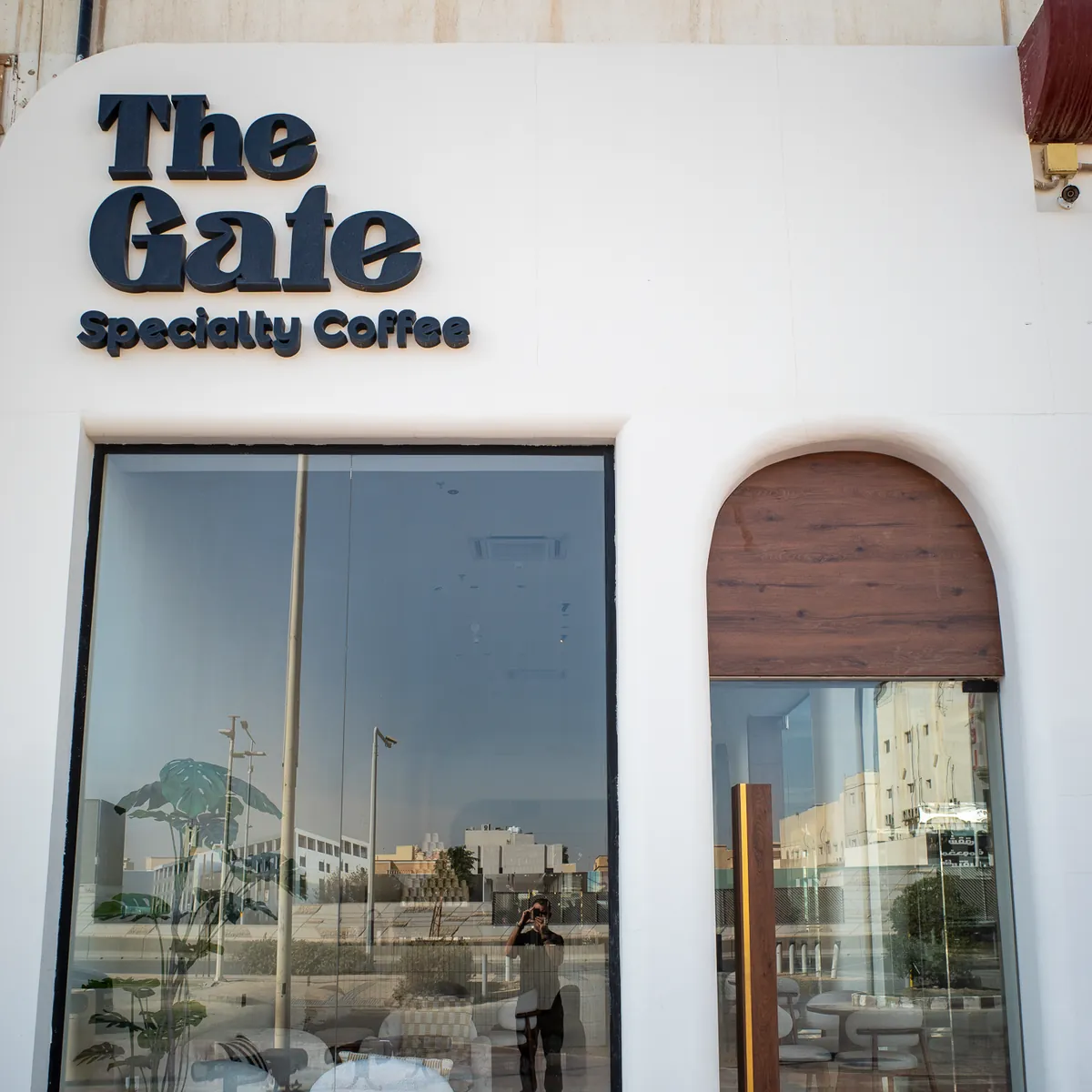 The white front of The Gate specialty coffee.